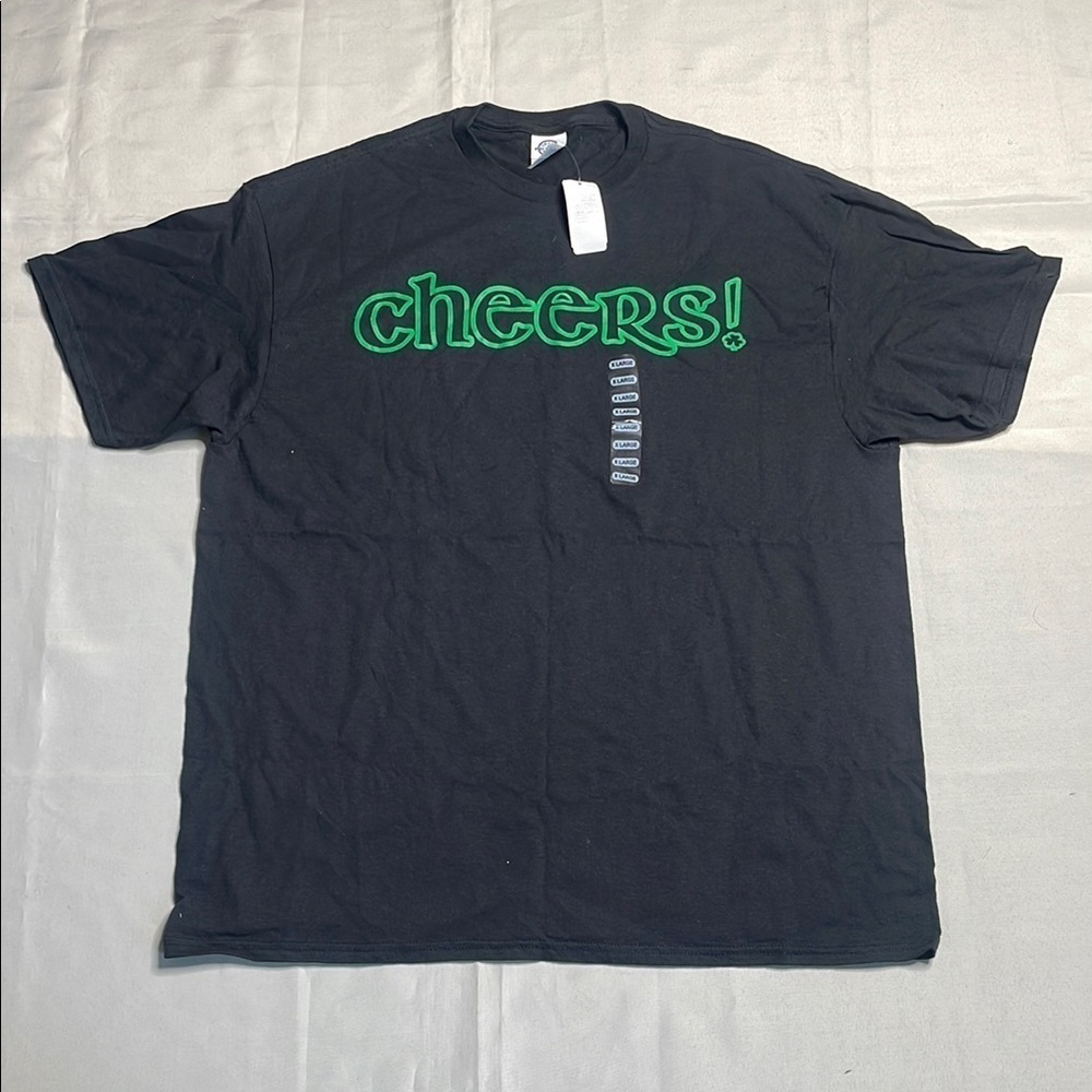 Graphic Black T-shirt with Green Logo Cheers print - Picture 1 of 6